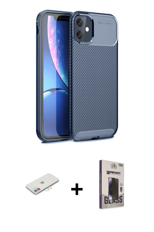ieg™ iPhone 11 Kılıf Eksen Form Prime - Siyah Bilvis Hayalet Cam Ekran Koruyucu + Pembe Renkli Kamer