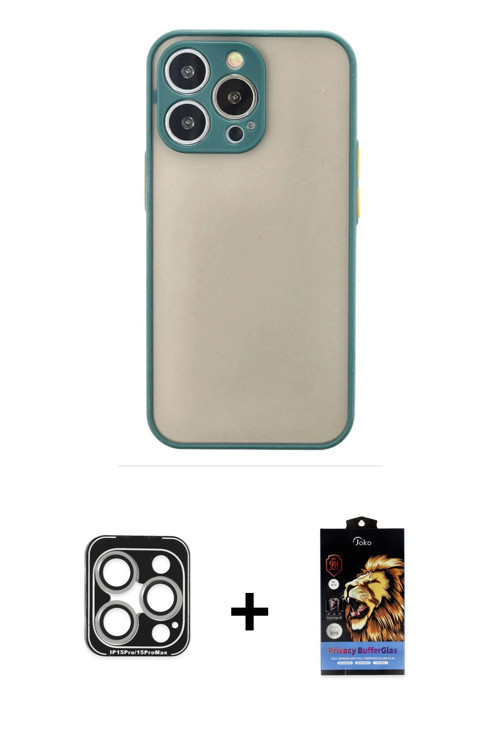 ieg™ iPhone 15 Pro Max Kılıf Ahenk Çizgi Serisi - Siyah Buffer Hayalet Cam Ekran Koruyucu + Gümüş PV