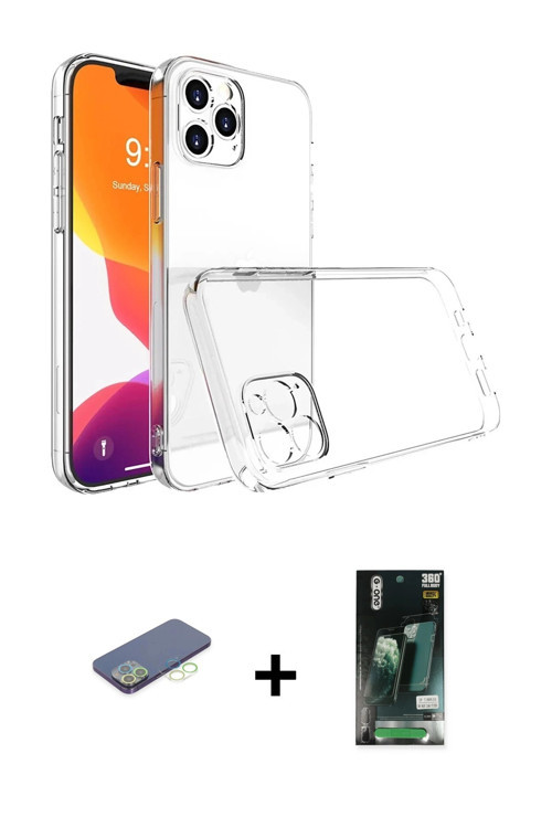 ieg™ iPhone 13 Pro Max Kılıf Zirve Doku - Şeffaf 360 Full Body Arka Koruyucu + Yeşil Renkli Kamera L