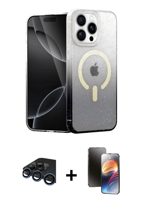 iPhone 15 Pro Max Kılıf Eksen Minimal Özel Seri - Siyah 3D Antistatik Mat Seramik Nano Ekran Ko
