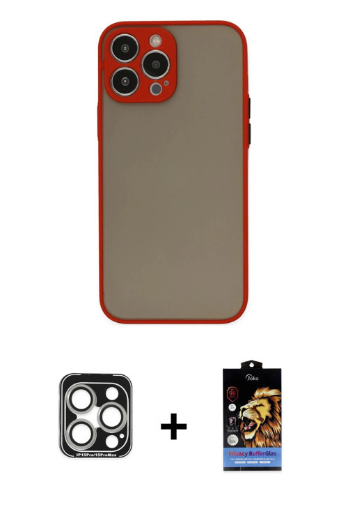 ieg™ iPhone 15 Pro Max Kılıf Ahenk Çizgi Serisi - Siyah Buffer Hayalet Cam Ekran Koruyucu + Gümüş PV