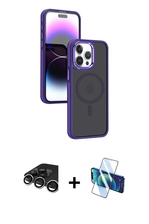 ieg™ iPhone 15 Pro Kılıf Yörünge Klasik - Siyah 3D Antistatik Seramik Nano Ekran Koruyucu + Gümüş Ra