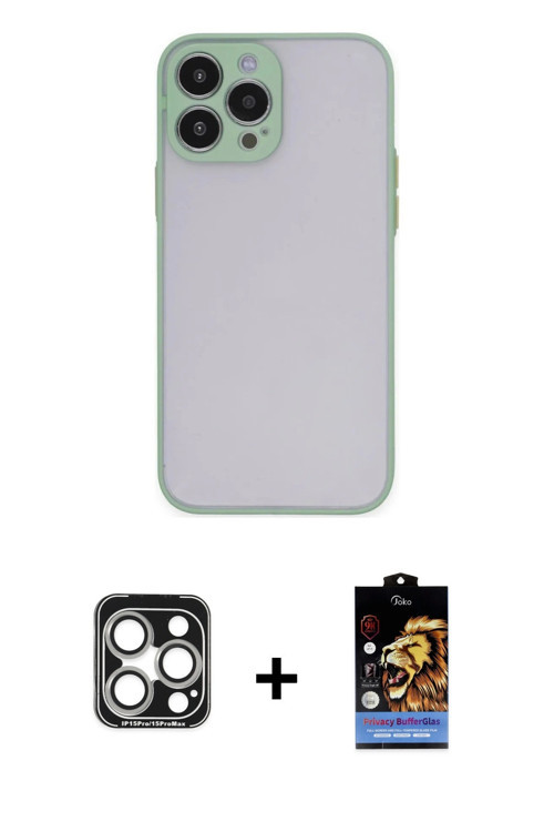 ieg™ iPhone 15 Pro Max Kılıf Ahenk Çizgi Serisi - Siyah Buffer Hayalet Cam Ekran Koruyucu + Gümüş PV