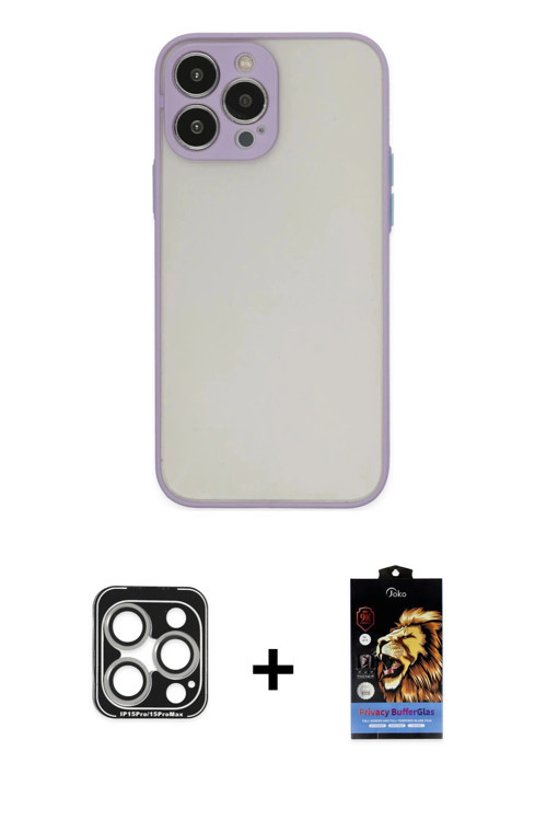 ieg™ iPhone 15 Pro Max Kılıf Ahenk Çizgi Serisi - Siyah Buffer Hayalet Cam Ekran Koruyucu + Gümüş PV