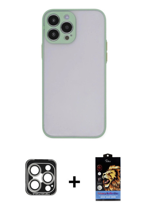 ieg™ iPhone 15 Pro Max Kılıf Ahenk Çizgi Serisi - Siyah Buffer Hayalet Cam Ekran Koruyucu + Gümüş PV
