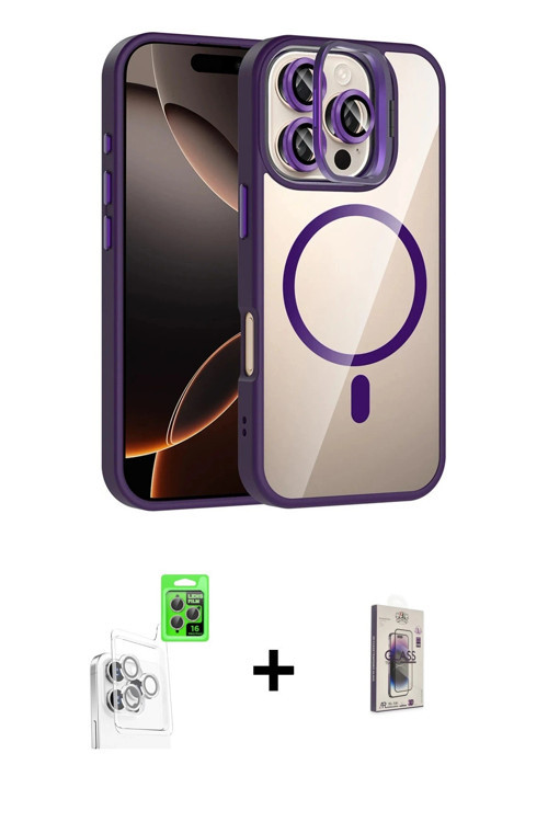 ieg™ iPhone 16 Pro Max Kılıf Yadigar Asil Koleksiyonu - Siyah Bilvis 3D Cam Ekran Koruyucu + Beyaz R