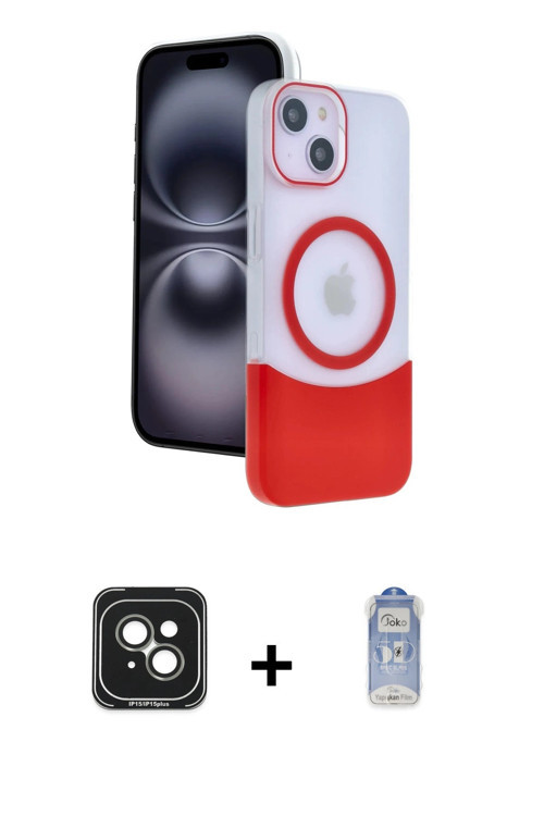 ieg™ iPhone 15 Kılıf Kozmos Form Özel Seri - Siyah Joko Magic 5D Cam + Yeşil PVD Metal Kamera Lens