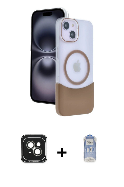 ieg™ iPhone 15 Kılıf Kozmos Form Özel Seri - Siyah Joko Magic 5D Cam + Yeşil PVD Metal Kamera Lens