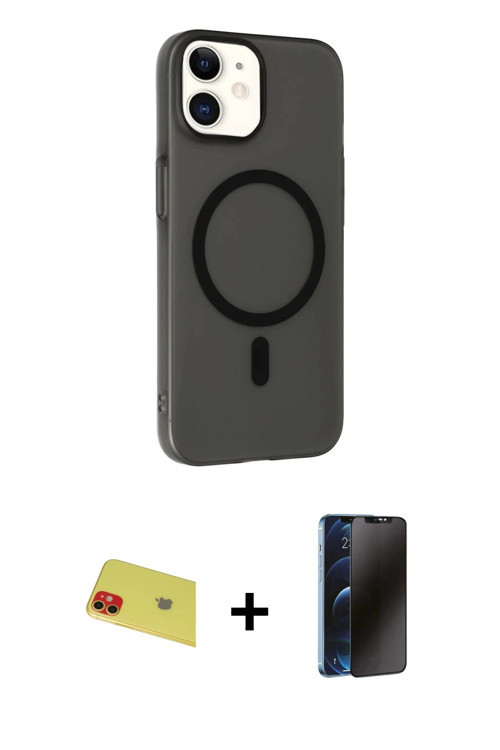 ieg™ iPhone 11 Kılıf Çekirdek Modern Prime - Siyah 3D Antistatik Hayalet Cam Ekran Koruyucu + Kırmız