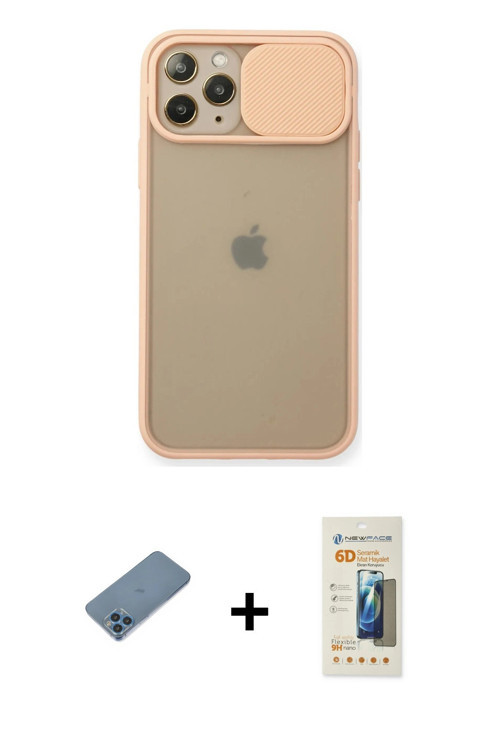 ieg™ iPhone 11 Pro Kılıf Vadi Çizgi - Siyah 6D Mat Seramik Hayalet Nano Ekran Koruyucu + Mavi Shine