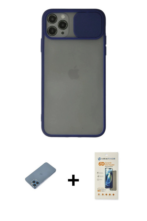 ieg™ iPhone 11 Pro Kılıf Vadi Çizgi - Siyah 6D Mat Seramik Hayalet Nano Ekran Koruyucu + Mavi Shine