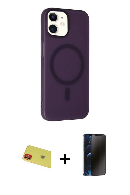 ieg™ iPhone 11 Kılıf Çekirdek Modern Prime - Siyah 3D Antistatik Hayalet Cam Ekran Koruyucu + Kırmız