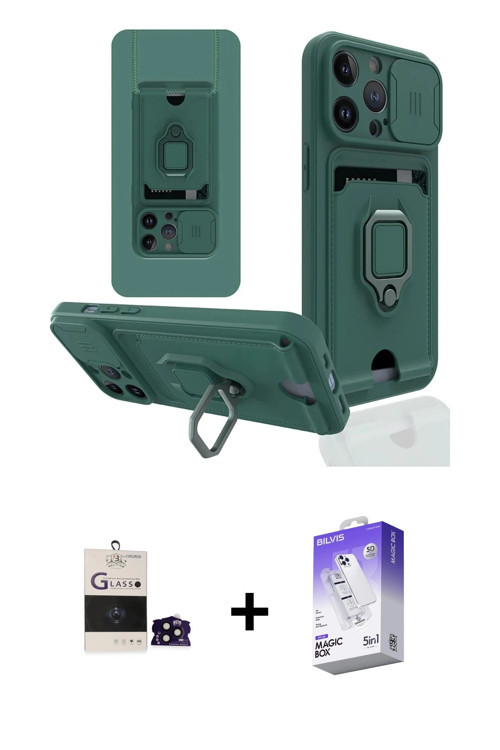 ieg™ iPhone 14 Pro Max Kılıf Vadi Form Prime - Siyah Bilvis 5in1 3D Magic Cam Ekran Koruyucu + Siyah