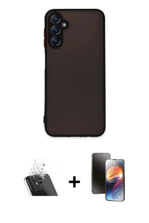 ieg™ Galaxy A14 4G Kılıf Ahenk Çizgi Serisi - Siyah 3D Antistatik Mat Seramik Nano Ekran Koruyucu +
