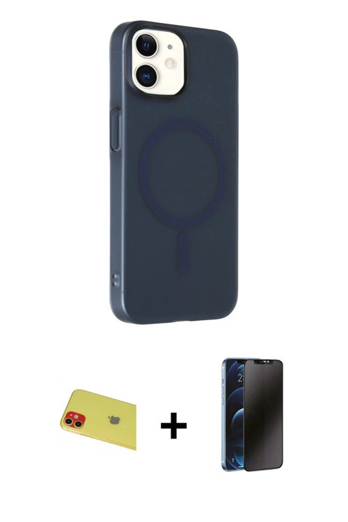 ieg™ iPhone 11 Kılıf Çekirdek Modern Prime - Siyah 3D Antistatik Hayalet Cam Ekran Koruyucu + Kırmız