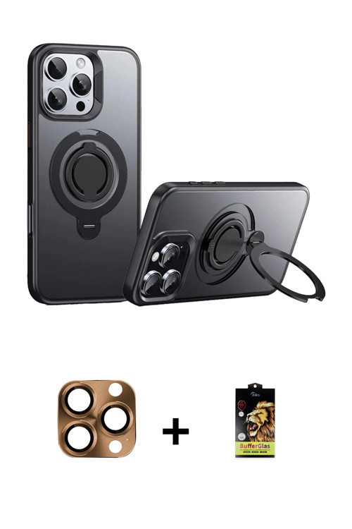 ieg™ iPhone 16 Pro Max Kılıf Zirve Çizgi Prime - Siyah Buffer Cam Ekran Koruyucu + Çöl Titanyum Pers
