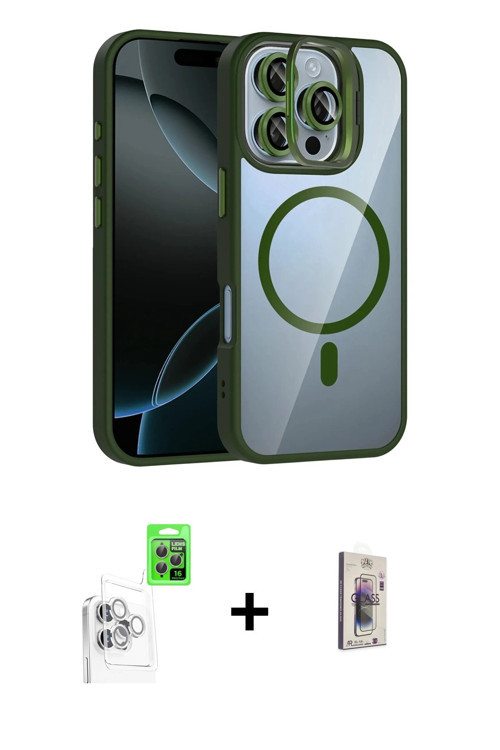 ieg™ iPhone 16 Pro Max Kılıf Yadigar Asil Koleksiyonu - Siyah Bilvis 3D Cam Ekran Koruyucu + Beyaz R