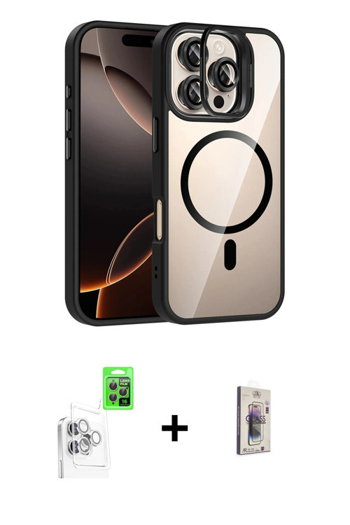 ieg™ iPhone 16 Pro Max Kılıf Yadigar Asil Koleksiyonu - Siyah Bilvis 3D Cam Ekran Koruyucu + Beyaz R