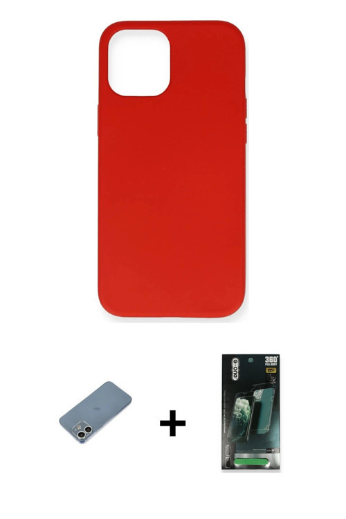 ieg™ iPhone 12 Mini Kılıf Ahenk Serisi - Siyah 360 Mat Full Body Arka Koruyucu + Gümüş Shine Kamera