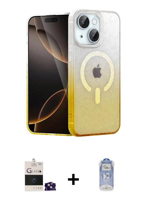 ieg™ iPhone 15 Kılıf Eksen Minimal Özel Seri - Siyah Joko Magic 5D Cam + Yeşil Bilvis Titan Kamera L