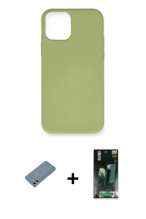 ieg™ iPhone 12 Mini Kılıf Ahenk Serisi - Siyah 360 Mat Full Body Arka Koruyucu + Gümüş Shine Kamera