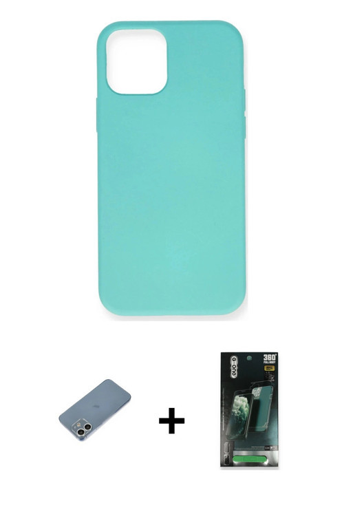 ieg™ iPhone 12 Mini Kılıf Ahenk Serisi - Siyah 360 Mat Full Body Arka Koruyucu + Gümüş Shine Kamera