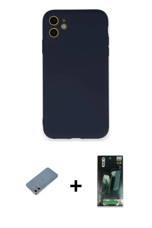 ieg™ iPhone 12 Mini Kılıf Ahenk Serisi - Siyah 360 Mat Full Body Arka Koruyucu + Gümüş Shine Kamera