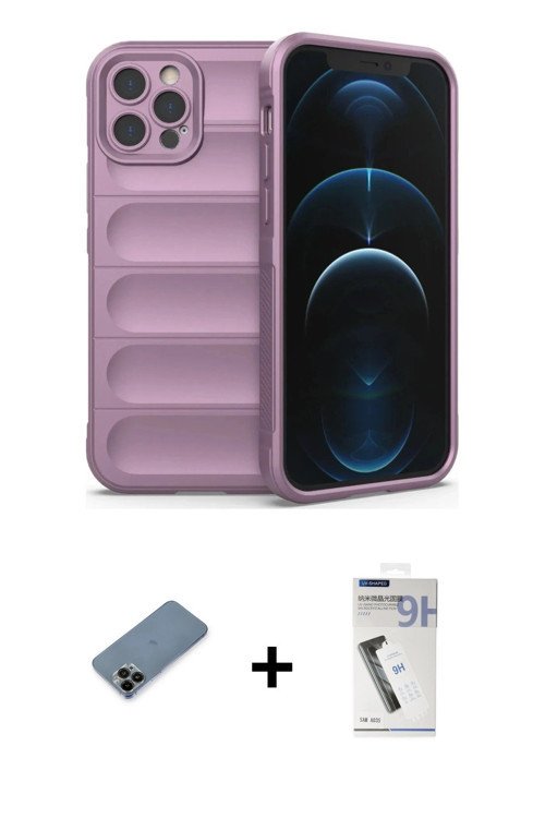 ieg™ iPhone 12 Pro Kılıf Atlas Koleksiyonu - Şeffaf Uv Polymer Nano Ekran Koruyucu + Siyah Shine Kam