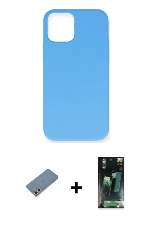 ieg™ iPhone 12 Mini Kılıf Ahenk Serisi - Siyah 360 Mat Full Body Arka Koruyucu + Gümüş Shine Kamera