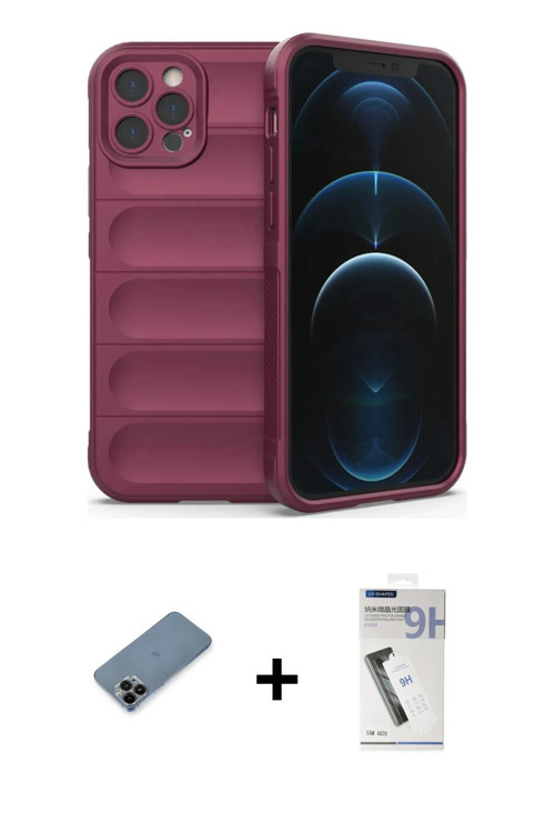 ieg™ iPhone 12 Pro Kılıf Atlas Koleksiyonu - Şeffaf Uv Polymer Nano Ekran Koruyucu + Siyah Shine Kam