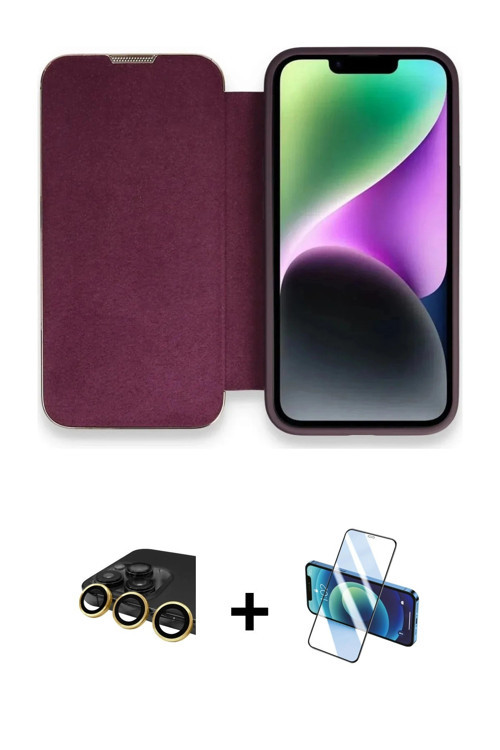 ieg™ iPhone 14 Pro Kılıf Siluet Minimal Serisi - Siyah 3D Antistatik Cam Ekran Koruyucu + Gold Raze