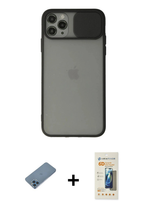 ieg™ iPhone 11 Pro Kılıf Vadi Çizgi - Siyah 6D Mat Seramik Hayalet Nano Ekran Koruyucu + Mavi Shine