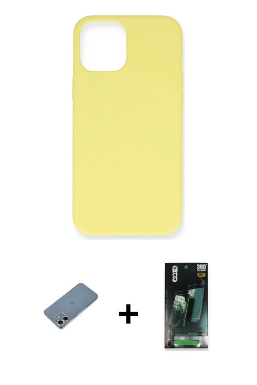 ieg™ iPhone 12 Mini Kılıf Ahenk Serisi - Siyah 360 Mat Full Body Arka Koruyucu + Gümüş Shine Kamera