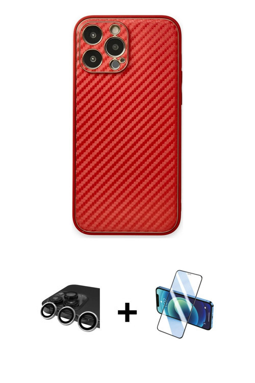 ieg™ iPhone 13 Pro Max Kılıf Ahenk Işık - Siyah 3D Antistatik Cam Ekran Koruyucu + Gümüş Raze Metal
