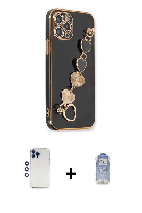 ieg™ iPhone 12 Pro Max Kılıf Nova Işık Prime - Siyah Joko Magic 5D Cam + Lacivert Shine Kamera Lens