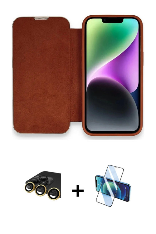 ieg™ iPhone 14 Pro Kılıf Siluet Minimal Serisi - Siyah 3D Antistatik Cam Ekran Koruyucu + Gold Raze