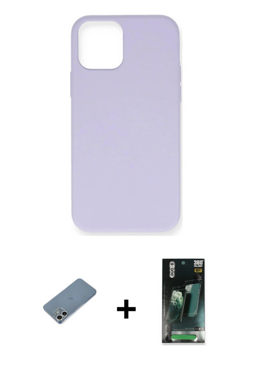 ieg™ iPhone 12 Mini Kılıf Ahenk Serisi - Siyah 360 Mat Full Body Arka Koruyucu + Gümüş Shine Kamera