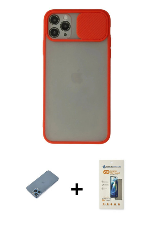 ieg™ iPhone 11 Pro Kılıf Vadi Çizgi - Siyah 6D Mat Seramik Hayalet Nano Ekran Koruyucu + Mavi Shine