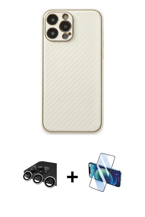 ieg™ iPhone 13 Pro Max Kılıf Ahenk Işık - Siyah 3D Antistatik Cam Ekran Koruyucu + Gümüş Raze Metal