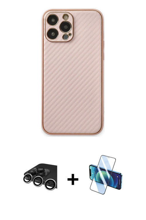 ieg™ iPhone 13 Pro Max Kılıf Ahenk Işık - Siyah 3D Antistatik Cam Ekran Koruyucu + Gümüş Raze Metal