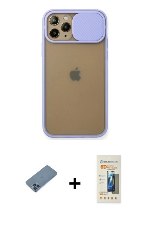 ieg™ iPhone 11 Pro Kılıf Vadi Çizgi - Siyah 6D Mat Seramik Hayalet Nano Ekran Koruyucu + Mavi Shine