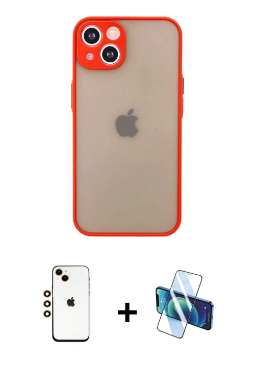 ieg™ iPhone 14 Kılıf Ahenk Çizgi Serisi - Siyah 3D Antistatik Cam Ekran Koruyucu + Gold Shine Kamera