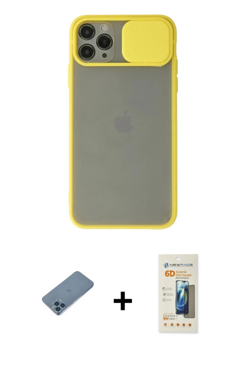ieg™ iPhone 11 Pro Kılıf Vadi Çizgi - Siyah 6D Mat Seramik Hayalet Nano Ekran Koruyucu + Mavi Shine