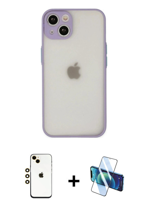 ieg™ iPhone 14 Kılıf Ahenk Çizgi Serisi - Siyah 3D Antistatik Cam Ekran Koruyucu + Gold Shine Kamera