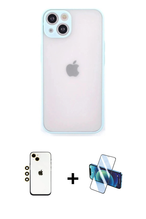 ieg™ iPhone 14 Kılıf Ahenk Çizgi Serisi - Siyah 3D Antistatik Cam Ekran Koruyucu + Gold Shine Kamera