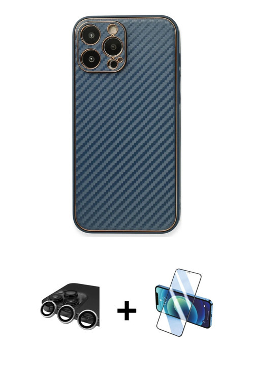 ieg™ iPhone 13 Pro Max Kılıf Ahenk Işık - Siyah 3D Antistatik Cam Ekran Koruyucu + Gümüş Raze Metal