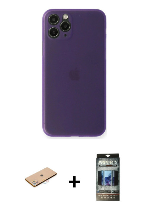 ieg™ iPhone 11 Pro Max Kılıf Yadigar Yansıma Serisi - Siyah 34D Hayalet Izgaralı Cam + Pembe Renkli