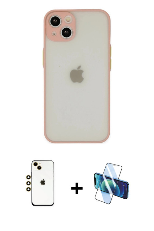 ieg™ iPhone 14 Kılıf Ahenk Çizgi Serisi - Siyah 3D Antistatik Cam Ekran Koruyucu + Gold Shine Kamera