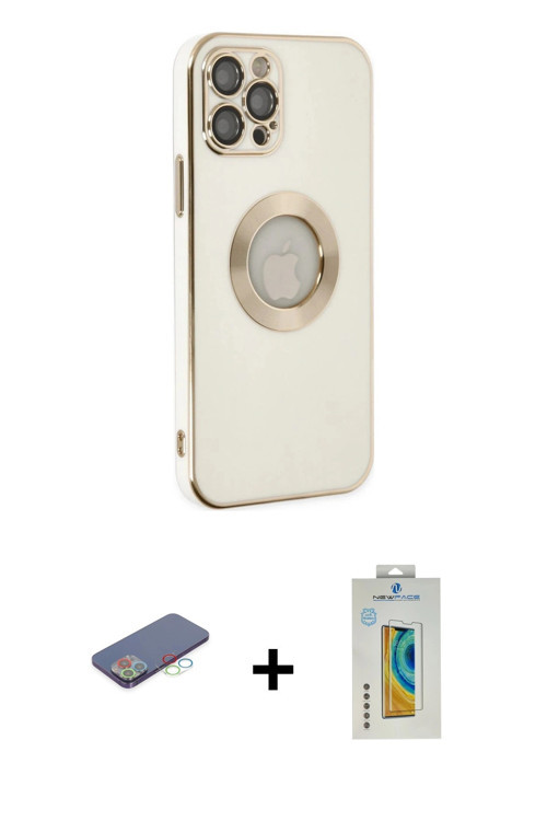 ieg™ iPhone 12 Pro Kılıf İz Form Serisi - Siyah Polymer Nano Ekran Koruyucu + Mavi Renkli Kamera Len