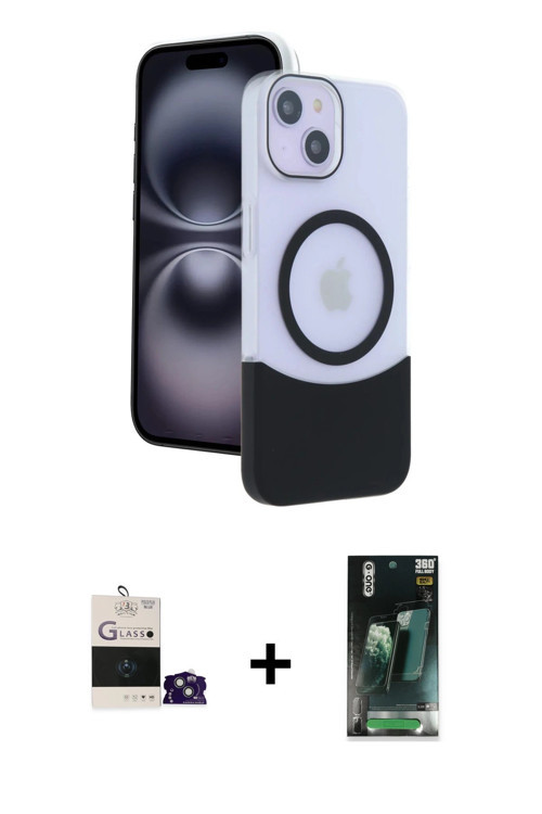 ieg™ iPhone 15 Kılıf Kozmos Form Özel Seri - Şeffaf 360 Full Body Arka Koruyucu + Sierra Blue Bilvis